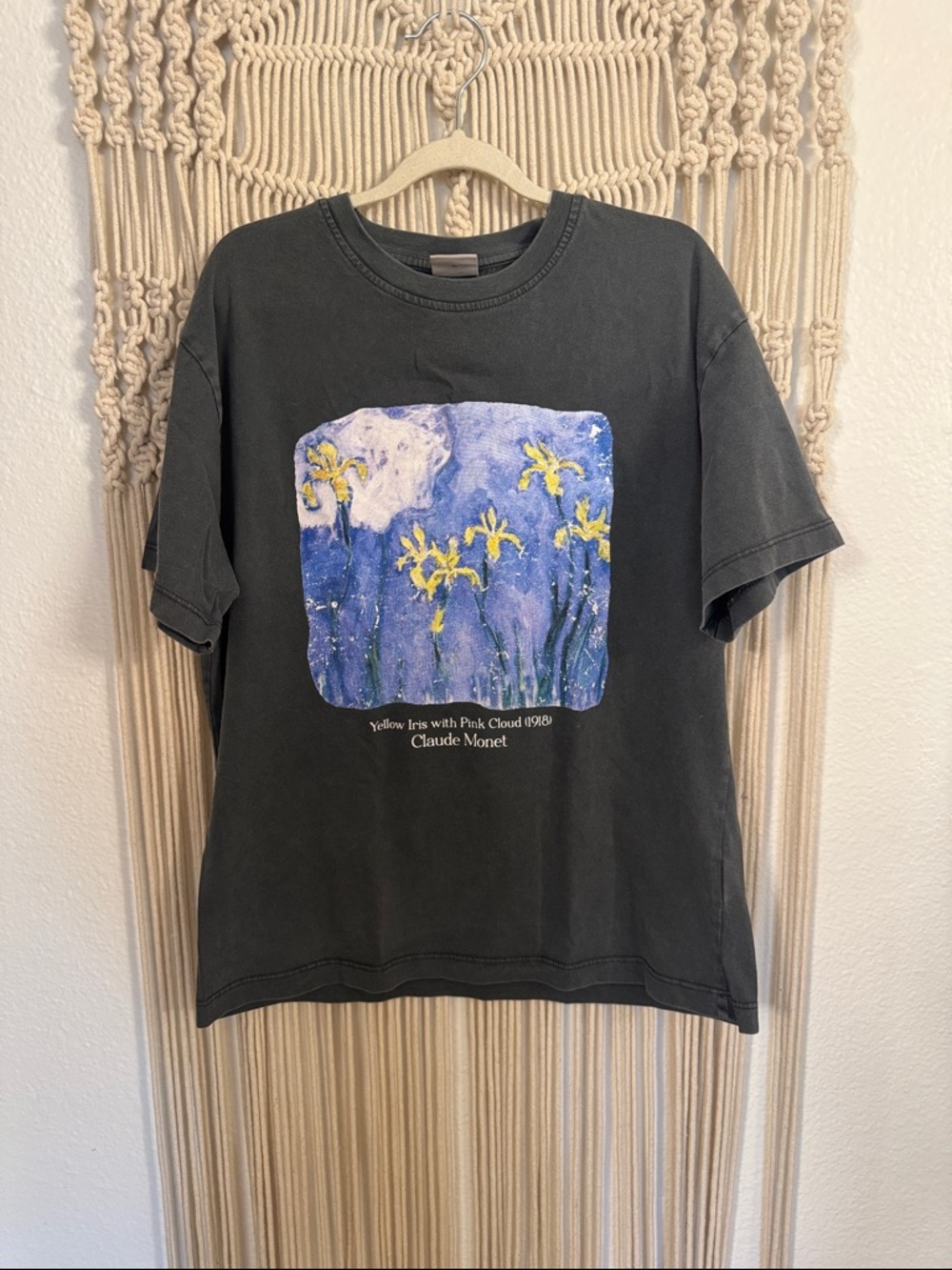 Zara Black Tee with Blue & Yellow Monet Iris Print